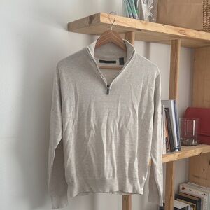 Perry Ellis White Grey Quarter-Zip Sweater – Size Medium
